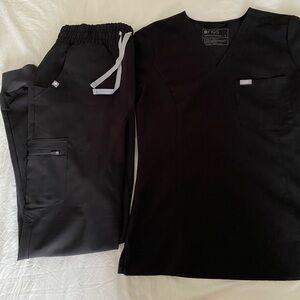 Figs Scrubs Black set. Small Tall high waisted Zamora and small Catarina.